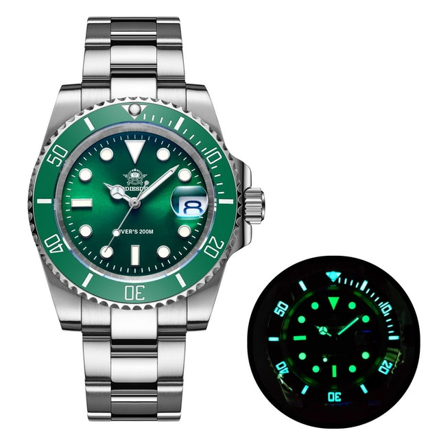 ★Especial Graduación★ADDIESDIVE Reloj Sub Quartz Diver's 200M (H3QZ)-sport watch-Correa de acero inoxidable-Verde-