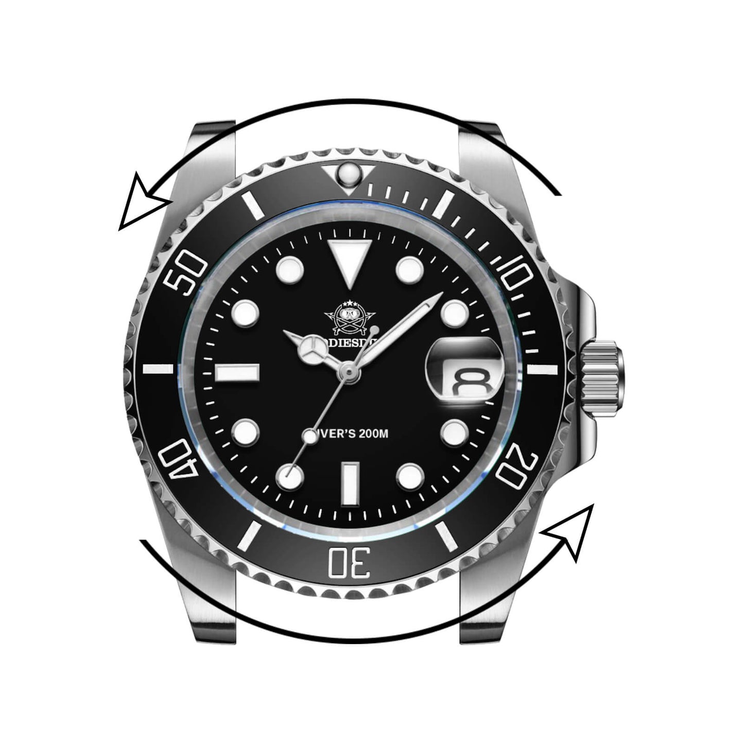 ★Especial Graduación★ADDIESDIVE Reloj Sub Quartz Diver's 200M (H3QZ)-sport watch-Correa de acero inoxidable-Negro-
