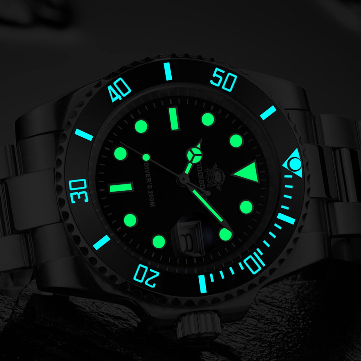 ★Especial Graduación★ADDIESDIVE Reloj Sub Quartz Diver's 200M (H3QZ)-sport watch-Correa de acero inoxidable-Negro-