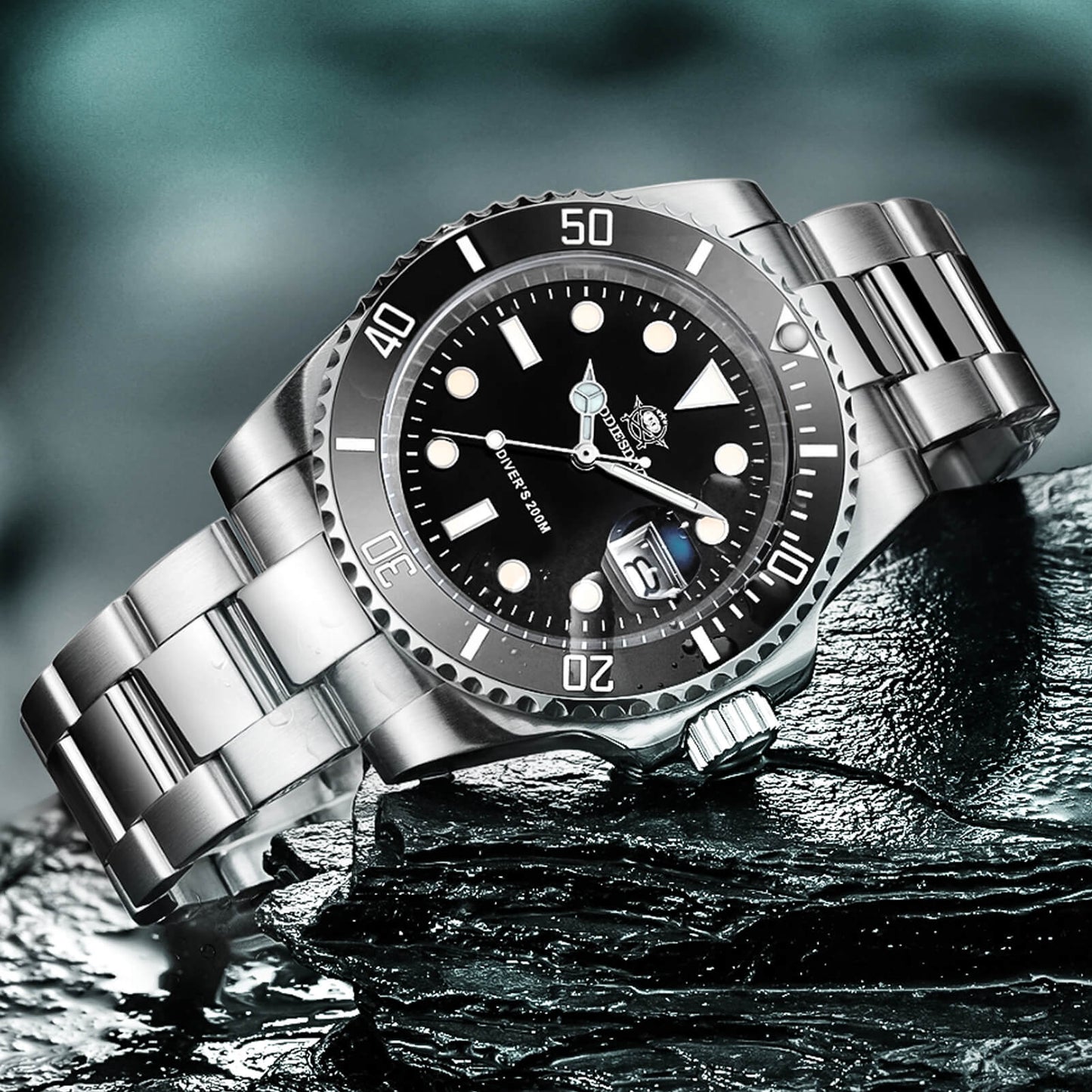 ★Especial Graduación★ADDIESDIVE Reloj Sub Quartz Diver's 200M (H3QZ)-sport watch-Correa de acero inoxidable-Negro-