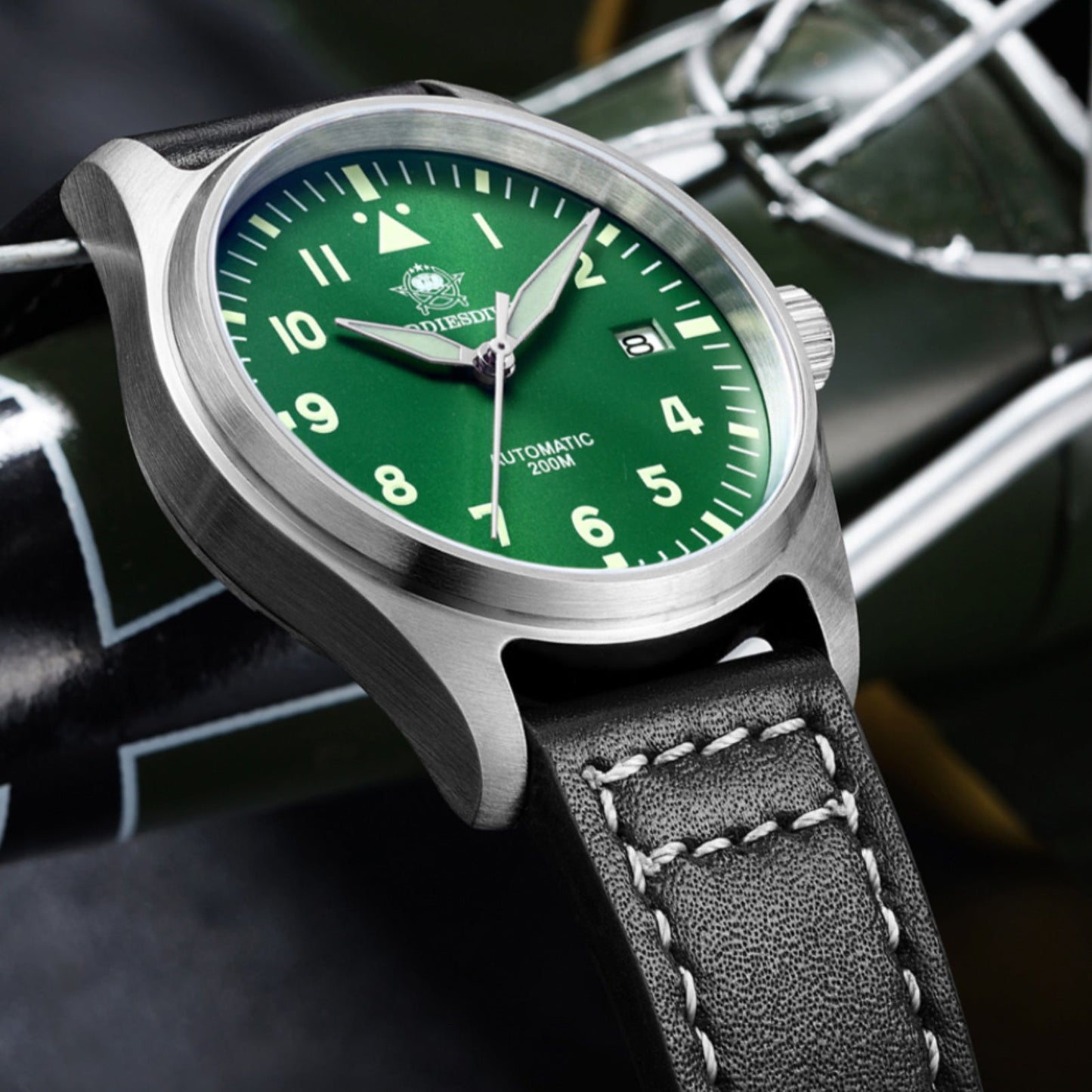 ★Especial Graduación★ADDIESDIVE® Reloj automático elegante de 39 mm para hombre (MY-H2)-pilot watch-Verde-Negro-
