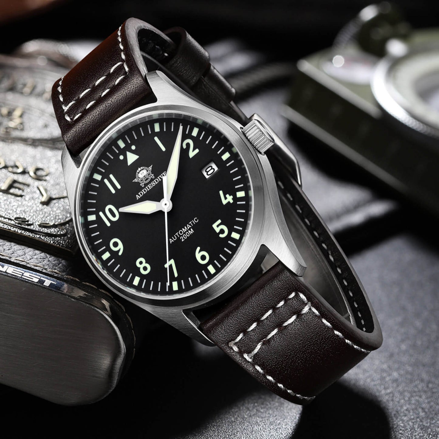 ★Especial Graduación★ADDIESDIVE® Reloj automático elegante de 39 mm para hombre (MY-H2)-pilot watch-Negro-Negro-