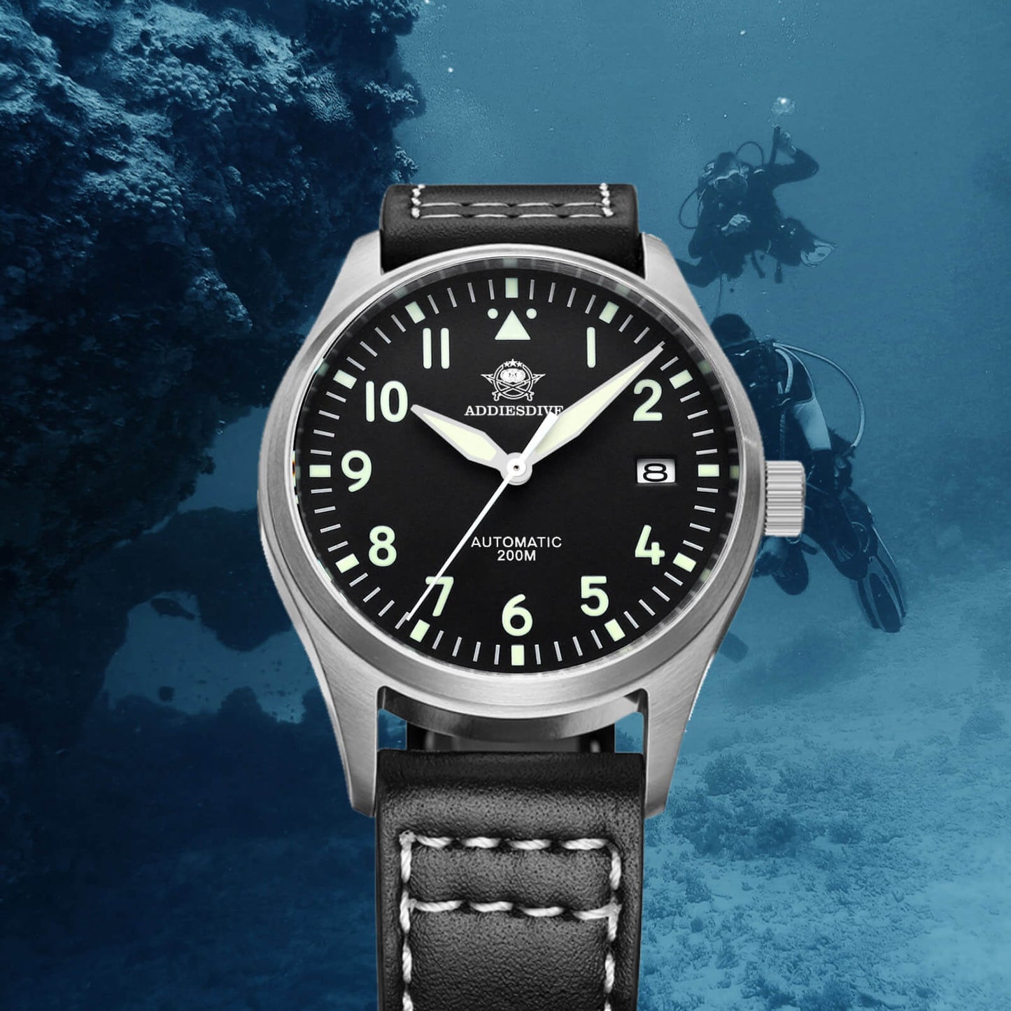 ★Especial Graduación★ADDIESDIVE® Reloj automático elegante de 39 mm para hombre (MY-H2)-pilot watch-Negro-Negro-