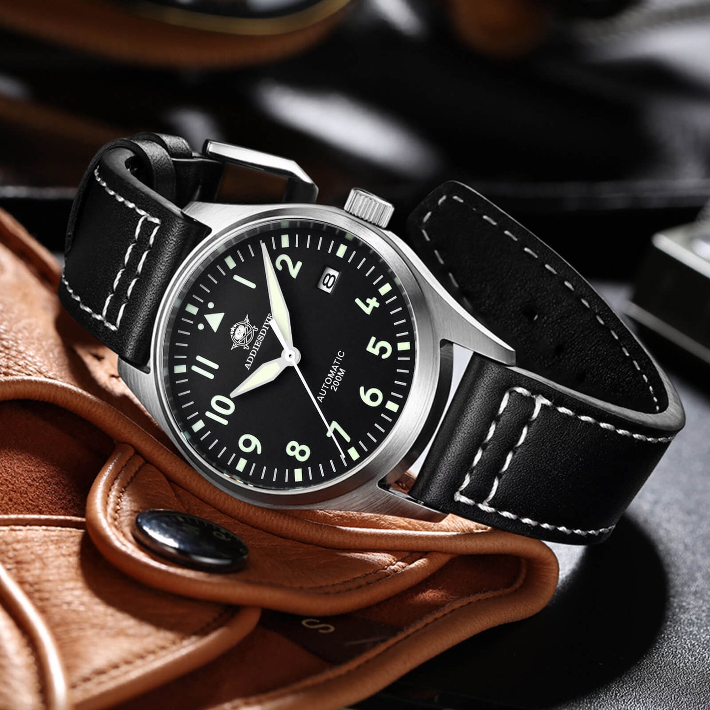 ★Especial Graduación★ADDIESDIVE® Reloj automático elegante de 39 mm para hombre (MY-H2)-pilot watch-Negro-Negro-