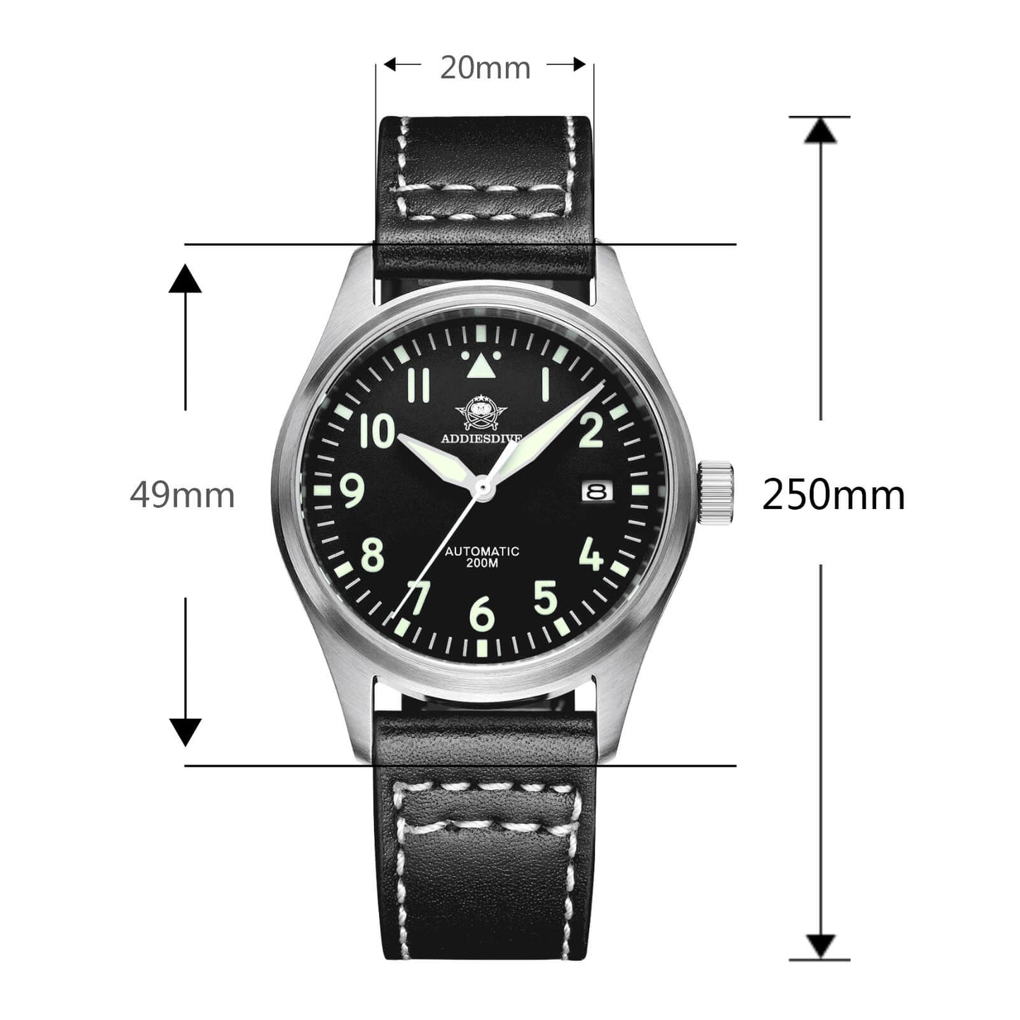 ★Especial Graduación★ADDIESDIVE® Reloj automático elegante de 39 mm para hombre (MY-H2)-pilot watch-Negro-Negro-