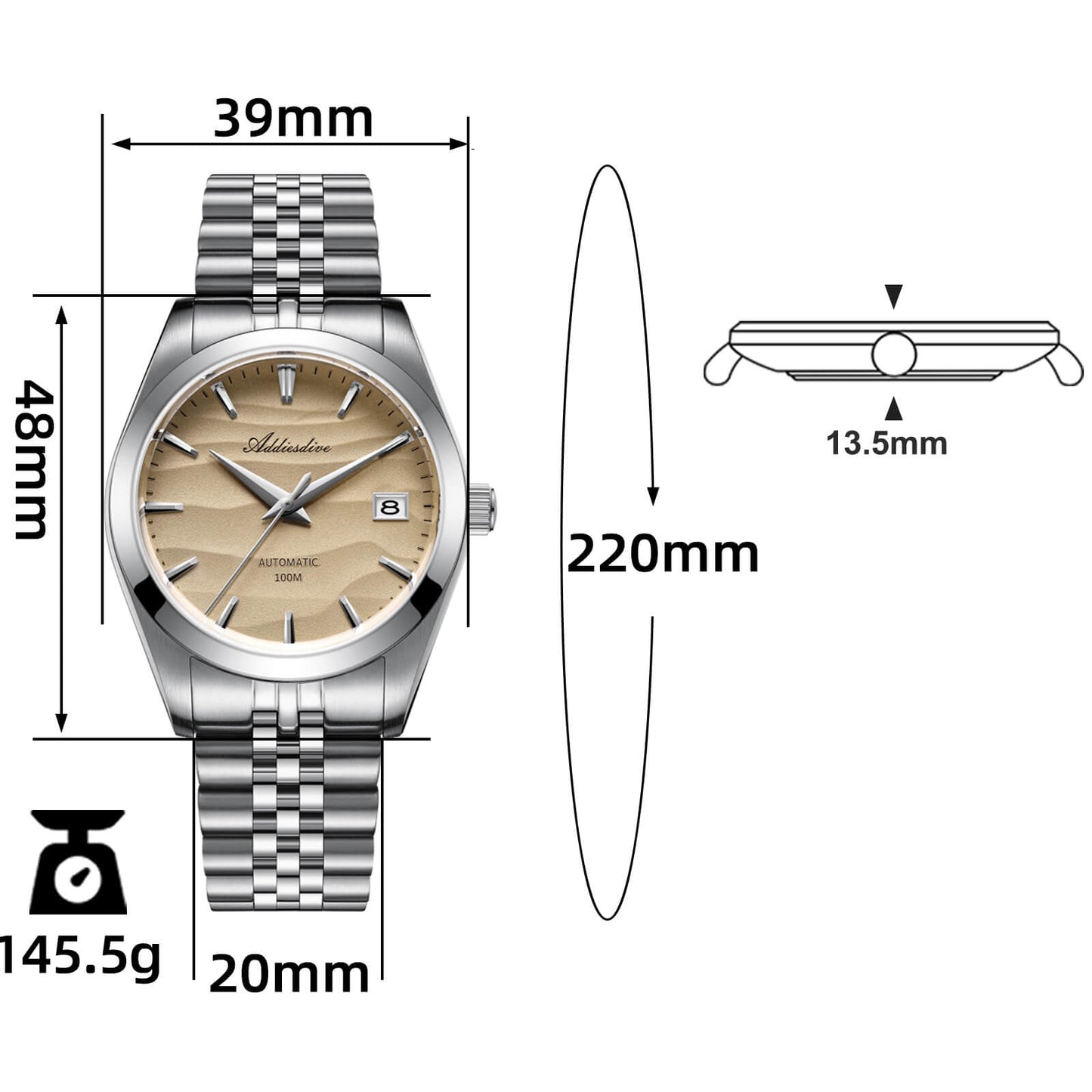 ★Especial Graduación★Addiesdive 39mm Esfera Arena NH35 Reloj Mecánico AD2059-Amarillo desierto-