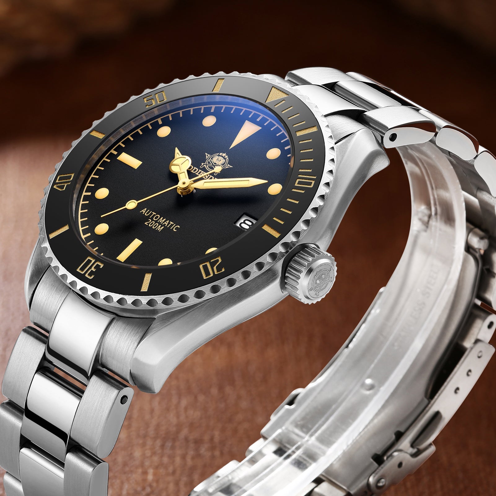 ★Oferta★ADDIESDIVE® Reloj de buceo automático de piel AD2101-Correa de cuero-