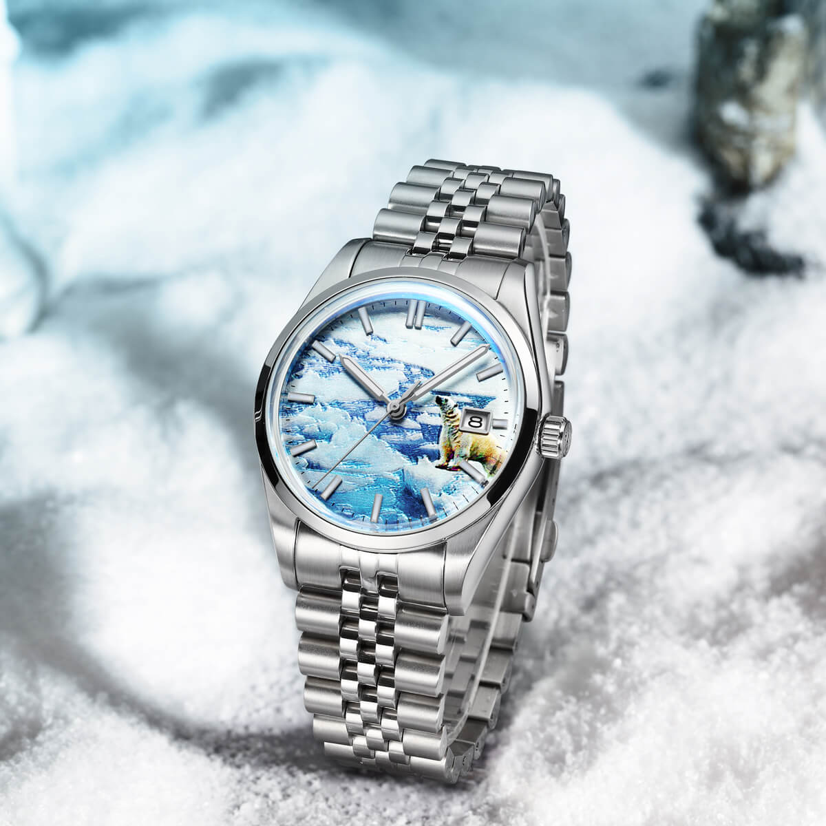 ★Oferta★Reloj automático Addiesdive 39mm 3D Glacier Polar Bear Dial (AD2042)-divers watch-