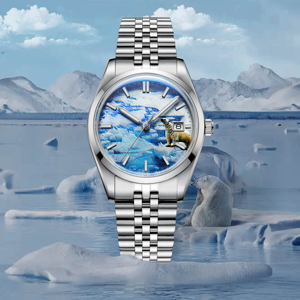 ★Oferta★Reloj automático Addiesdive 39mm 3D Glacier Polar Bear Dial (AD2042)-divers watch-