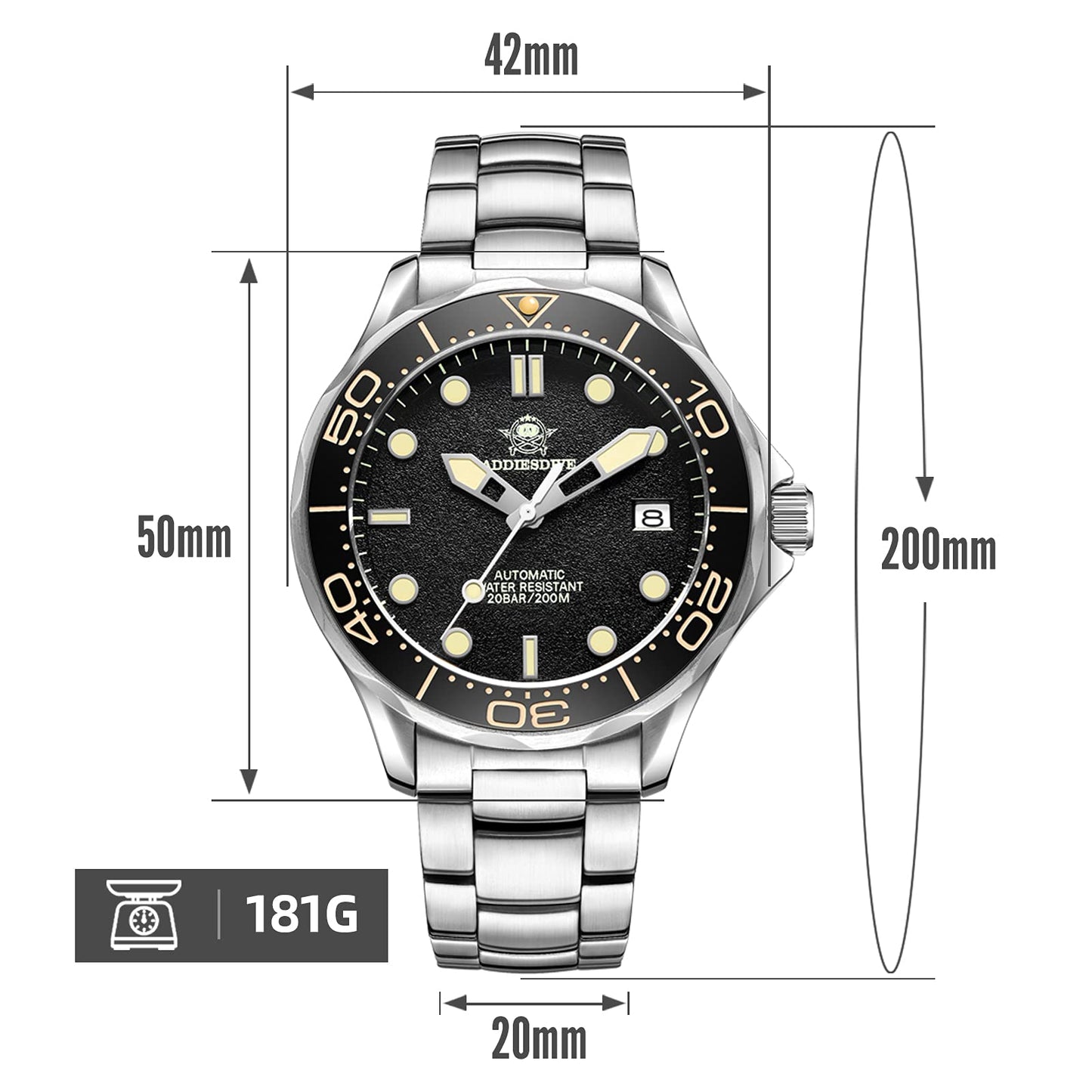 ★Oferta Semanal★ADDIESDIVE Reloj de buceo automático para hombre AD2106-Swiss C3 verde super luminoso-