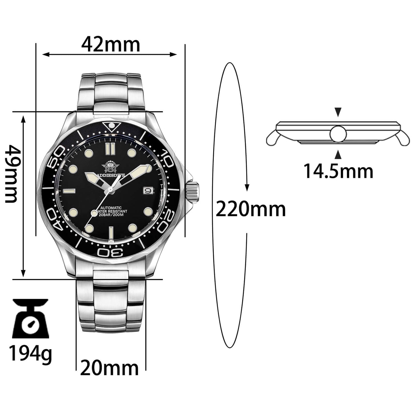 ★Oferta Semanal★ADDIESDIVE Reloj de buceo automático para hombre AD2106-Swiss C3 verde super luminoso-