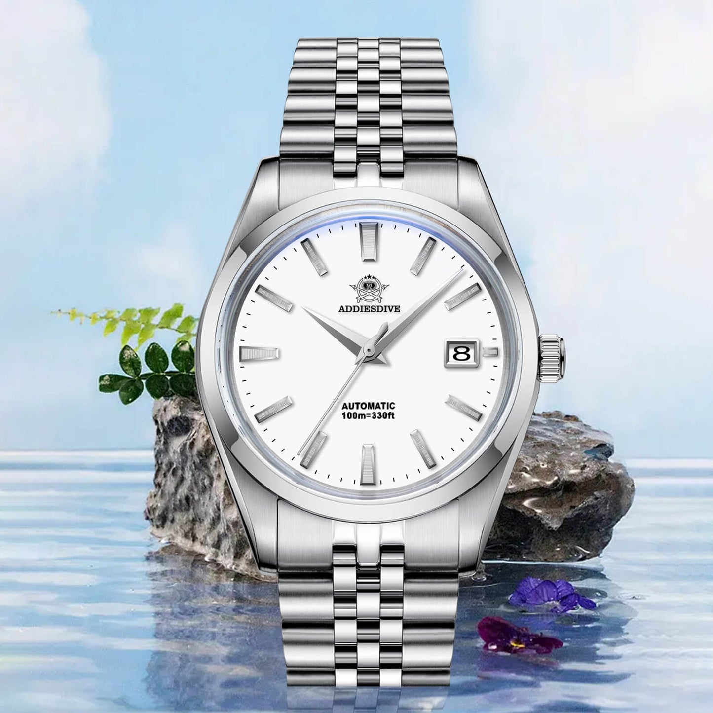 Reloj automático Addiesdive 39mm Diver's 100M NH35 (AD2029)-pilot watch-Blanco-