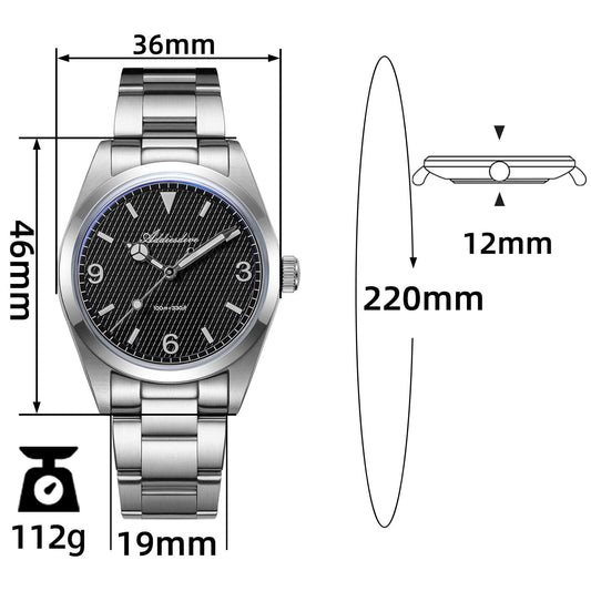 ★Super Ofertas★ADDIESDIVE Reloj de Buceo Explore de 36mm con Movimiento de Cuarzo VH31 – Modelo AD2096-Negro-BGw9 (Blue glow)-