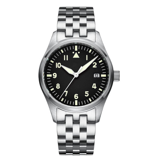 <Versión Estéril>ADDIESDIVE Black Dail Elegant Men Automatic Watch Diver 200M (H2)-pilot watch-Correa de acero-