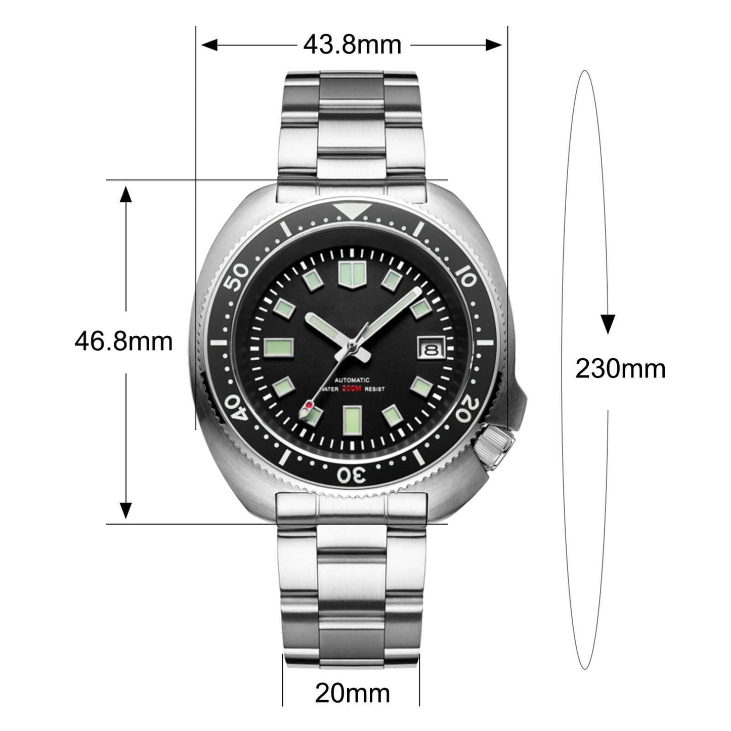 <Versión Estéril>ADDIESDIVE? Reloj de buceo automático Captain Willard 200M( MY-H8)-divers watch-Correa de acero-