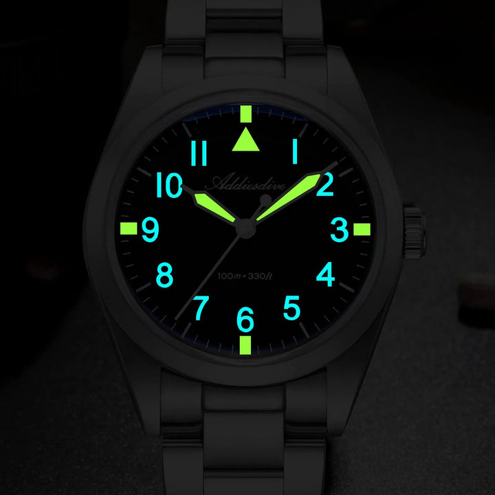 AD2502 – Reloj Militar Addiesdive con Brazalete de Titanio, 36mm, Cristal Abombado, Esfera Negra/Verde - Addiesdiverelojes