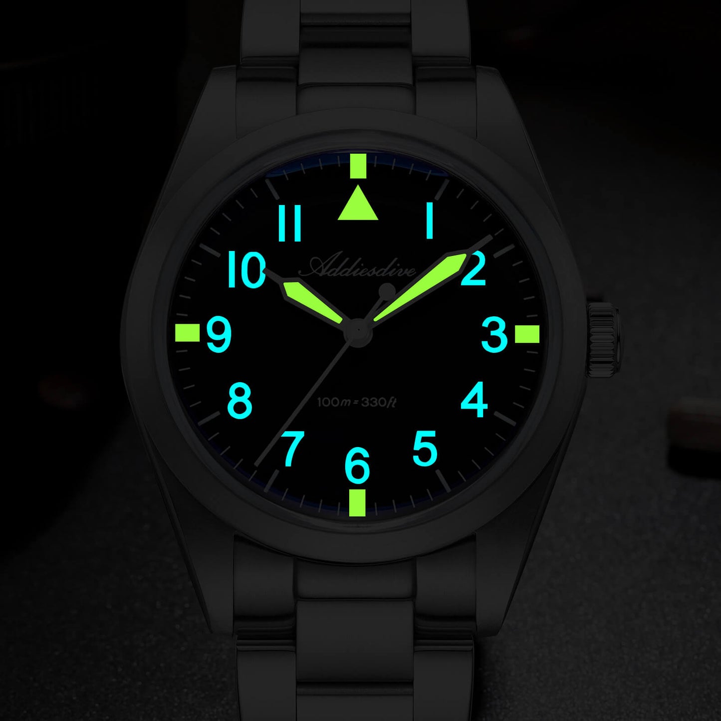 AD2502 – Reloj Militar Addiesdive con Brazalete de Titanio, 36mm, Cristal Abombado, Esfera Negra/Verde
