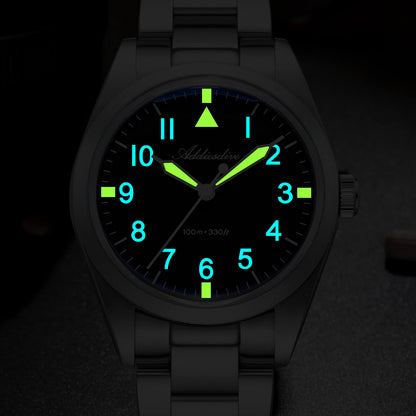AD2502 – Reloj Militar Addiesdive con Brazalete de Titanio, 36mm, Cristal Abombado, Esfera Negra/Verde