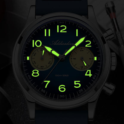 ADDIESDIVE AD2516 – Cronógrafo VK64 de 38 mm de tres subesferas con esfera azul marino / verde bosque para hombre