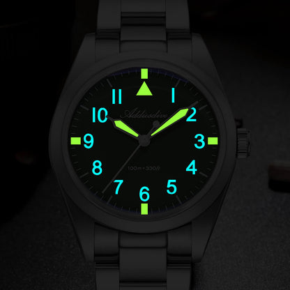 AD2502 – Reloj Militar Addiesdive con Brazalete de Titanio, 36mm, Cristal Abombado, Esfera Negra/Verde
