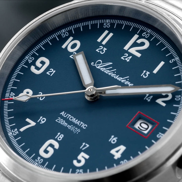 ADDIESDIVE Reloj automático Explore NH35 de 39 mm AD2070-Correa de acero-Negro-