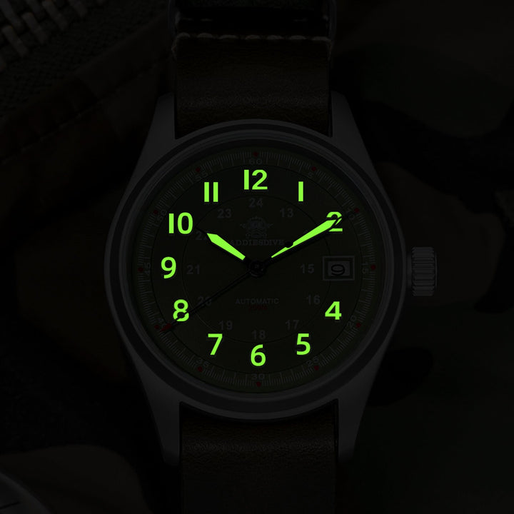 ★Oferta Semanal★ADDIESDIVE® Reloj automático elegante Diver 200M para hombre (AD2048)-Correa de cuero-Negro-