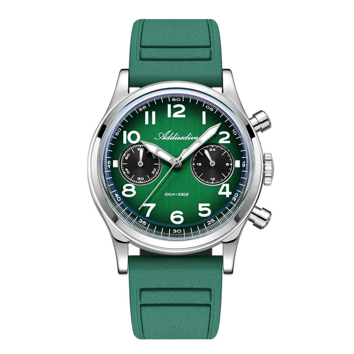 ADDIESDIVE AD2516 – Cronógrafo VK64 de 38 mm de tres subesferas con esfera azul marino / verde bosque para hombre - Addiesdiverelojes