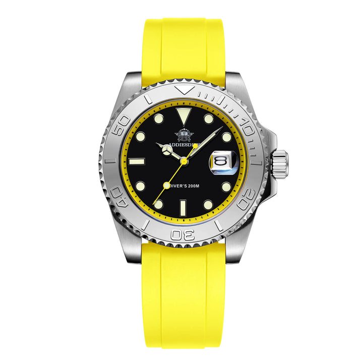 ★Especial Graduación★ADDIESDIVE Reloj deportivo de cuarzo de 41mm resistente al agua 200M (AD2040)-Correa de caucho-Bisel plateado-Amarillo