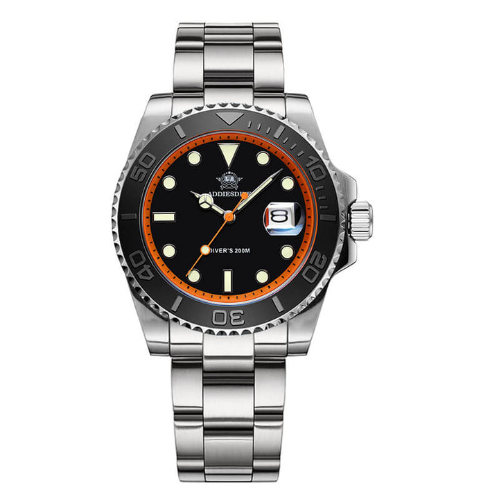 ★Especial Graduación★ADDIESDIVE Reloj deportivo de cuarzo de 41mm resistente al agua 200M (AD2040)-Correa de acero-Bisel negro-Naranja