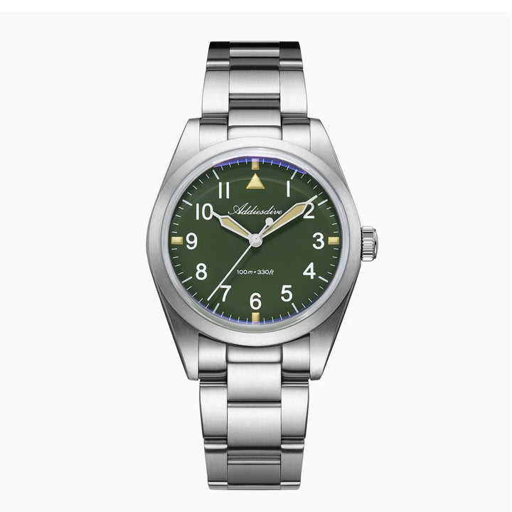 AD2502 – Reloj Militar Addiesdive con Brazalete de Titanio, 36mm, Cristal Abombado, Esfera Negra/Verde - Addiesdiverelojes