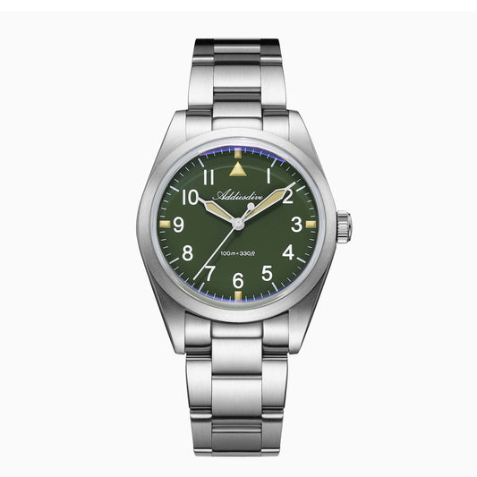 AD2502 – Reloj Militar Addiesdive con Brazalete de Titanio, 36mm, Cristal Abombado, Esfera Negra/Verde