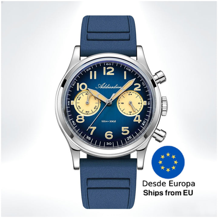 ADDIESDIVE AD2516 – Cronógrafo VK64 de 38 mm de tres subesferas con esfera azul marino / verde bosque para hombre - Addiesdiverelojes