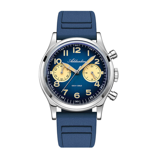 ADDIESDIVE AD2516 – Cronógrafo VK64 de 38 mm de tres subesferas con esfera azul marino / verde bosque para hombre