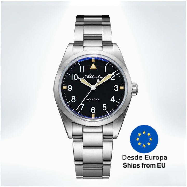 AD2502 – Reloj Militar Addiesdive con Brazalete de Titanio, 36mm, Cristal Abombado, Esfera Negra/Verde - Addiesdiverelojes