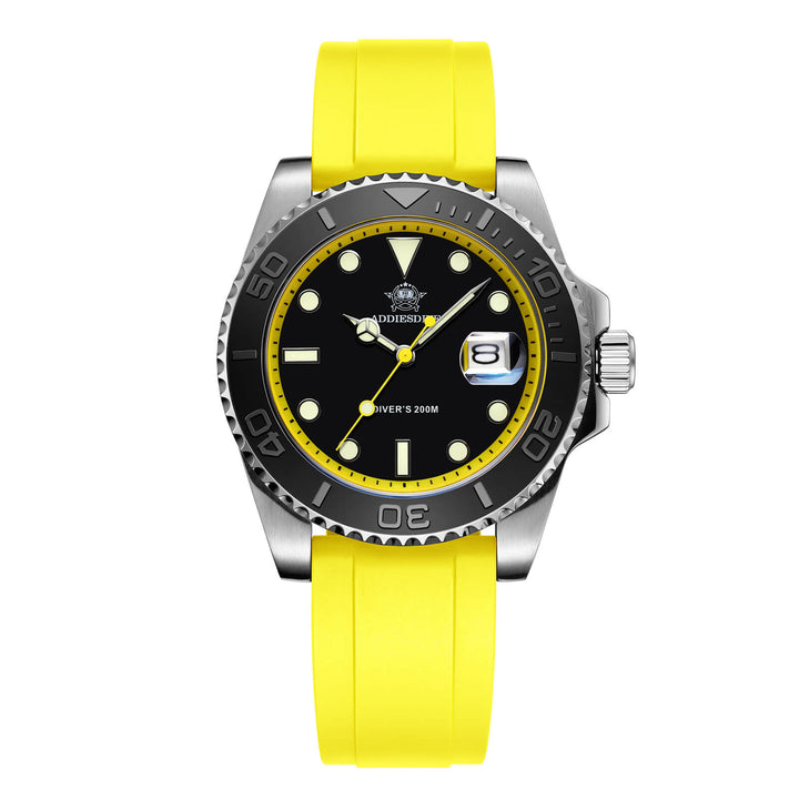 ★Especial Graduación★ADDIESDIVE Reloj deportivo de cuarzo de 41mm resistente al agua 200M (AD2040)-Correa de caucho-Bisel negro-Amarillo