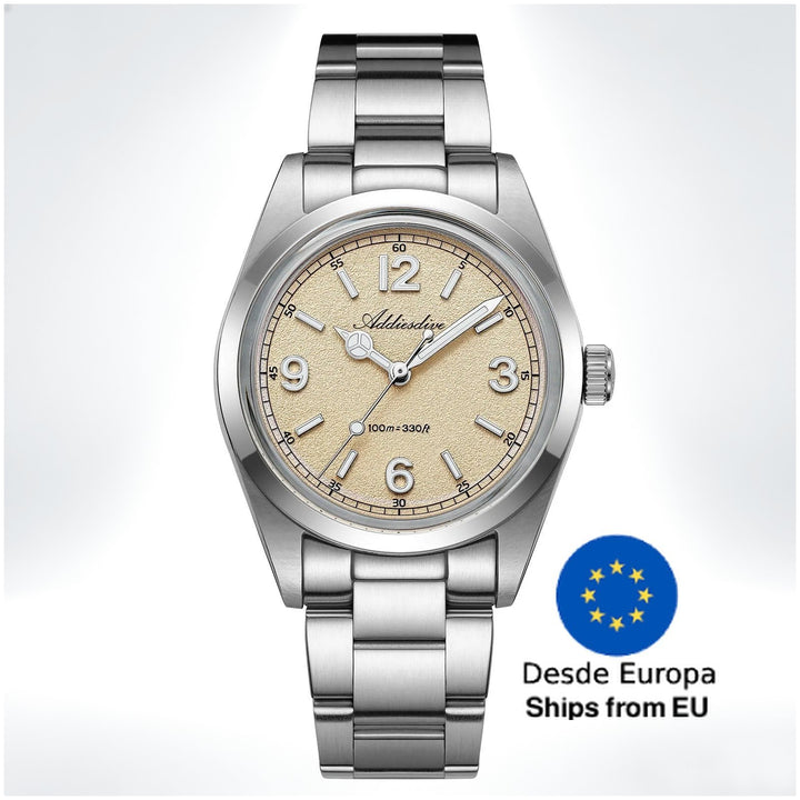 Esfera texturizada estilo arena – ADDIESDIVE AD2518 Reloj de campo VH31 de 36 mm - Addiesdiverelojes