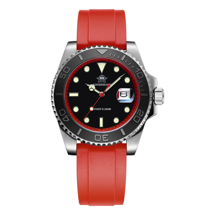 ★Especial Graduación★ADDIESDIVE Reloj deportivo de cuarzo de 41mm resistente al agua 200M (AD2040)-Correa de caucho-Bisel negro-Rojo