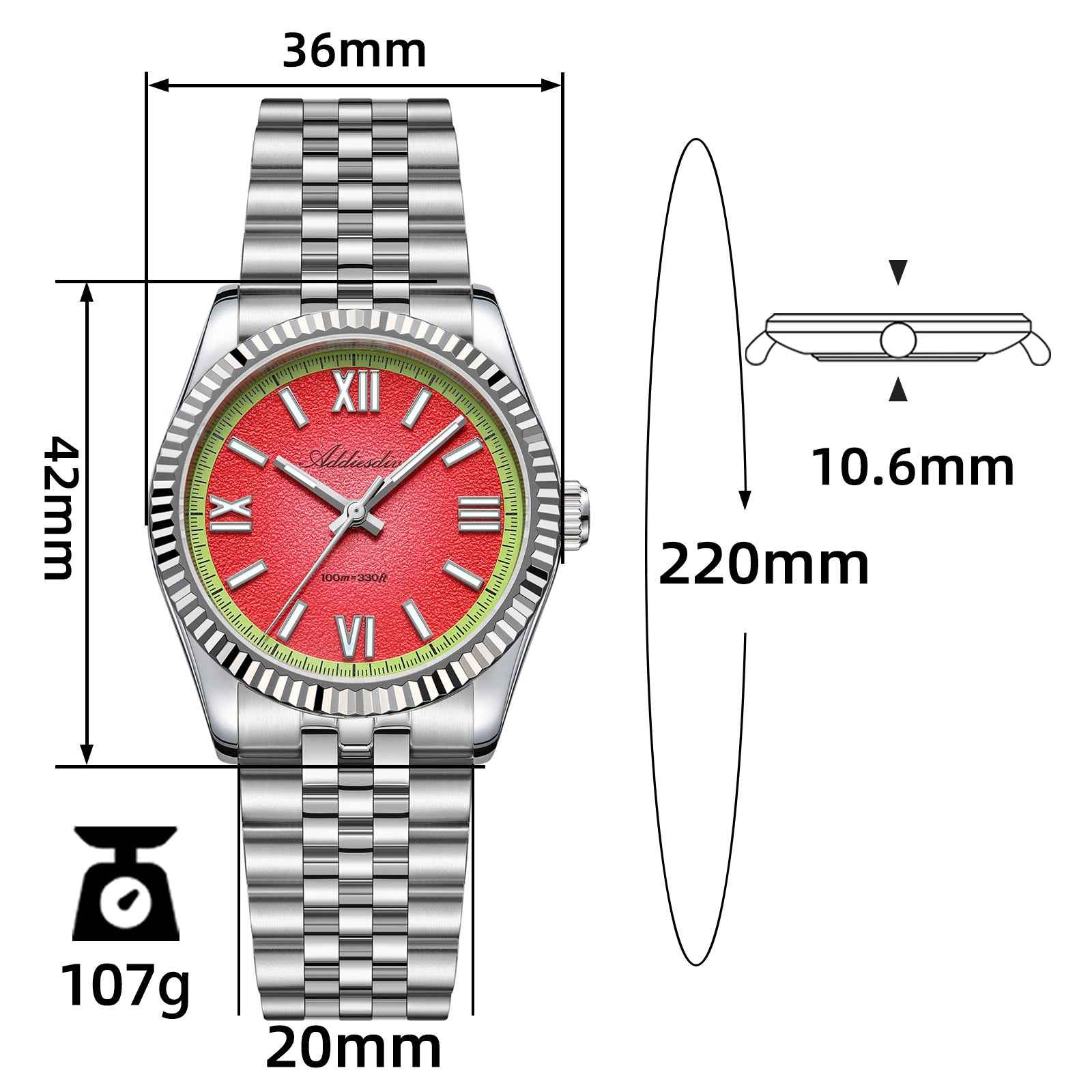 ADDIESDIVE AD2535 Reloj de Cuarzo VH31 de 36mm con Esfera de Colores de Verano y Cristal de Zafiro