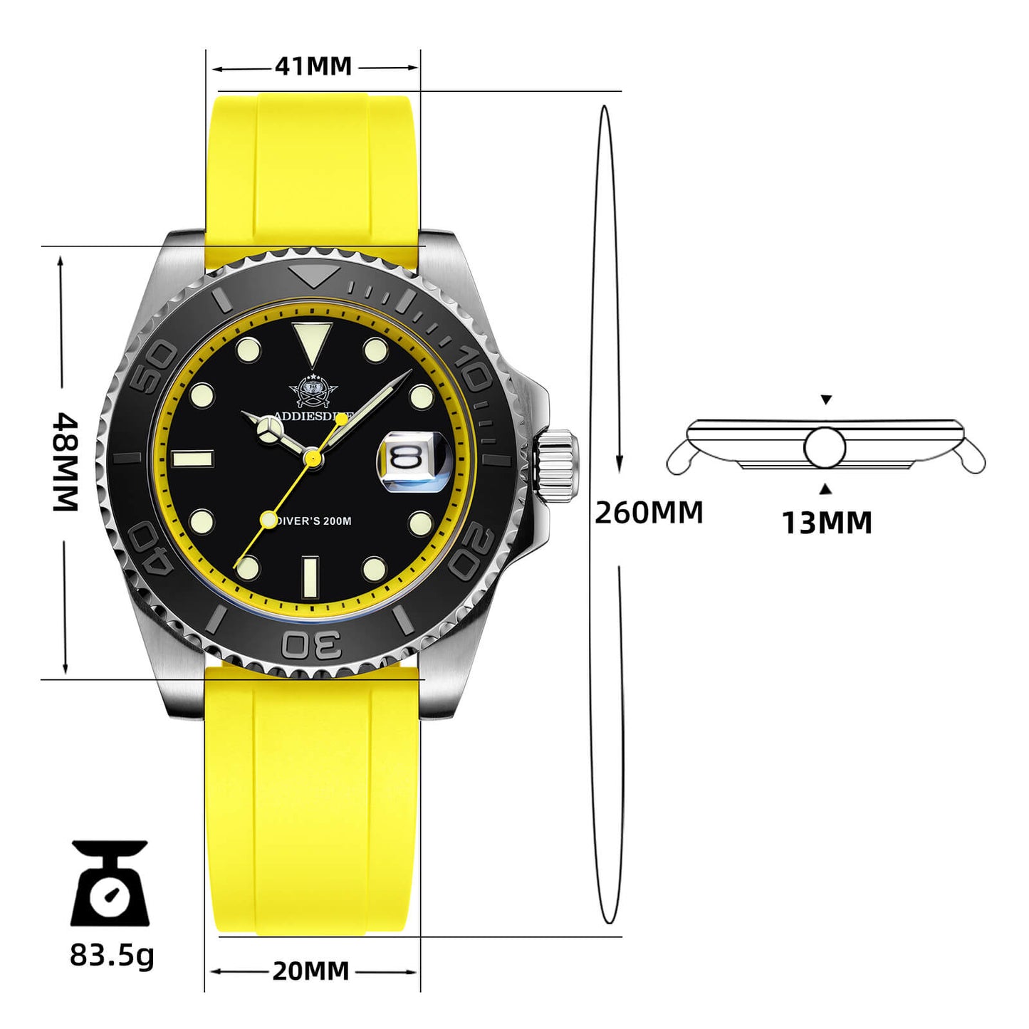 ADDIESDIVE Reloj deportivo de cuarzo de 41mm resistente al agua 200M (AD2040)