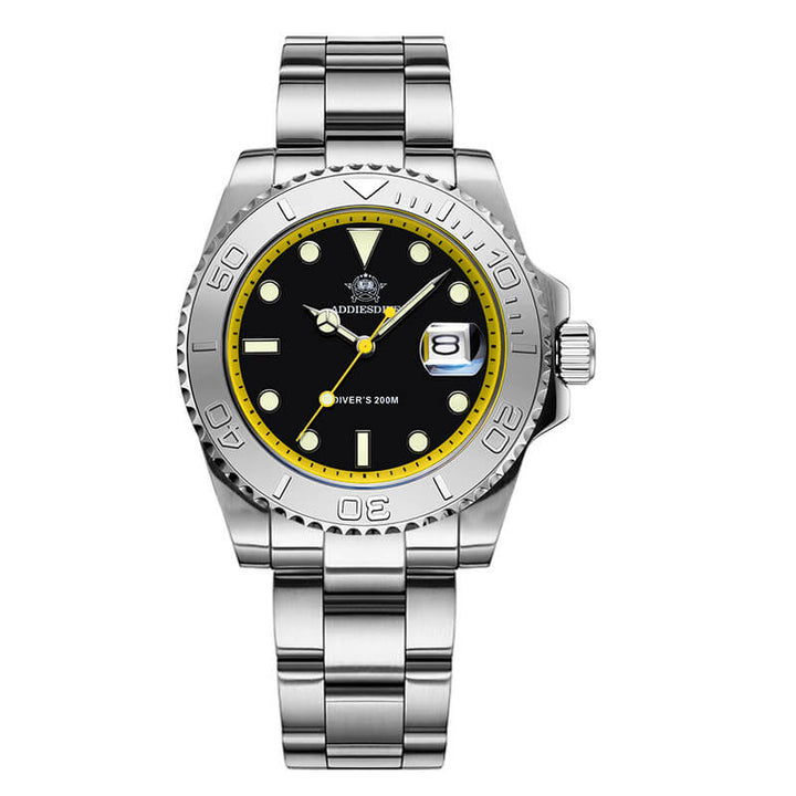 ★Especial Graduación★ADDIESDIVE Reloj deportivo de cuarzo de 41mm resistente al agua 200M (AD2040)-Correa de acero-Bisel plateado-Amarillo