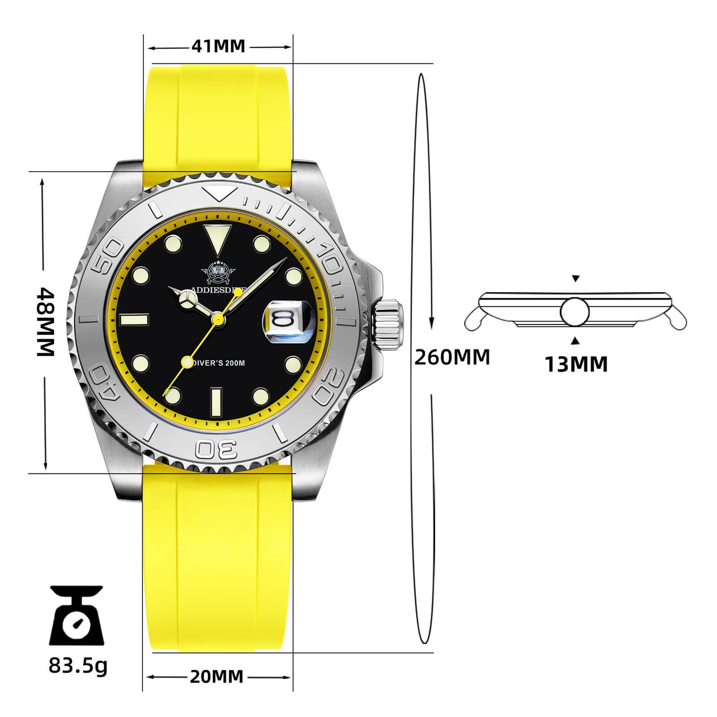 ADDIESDIVE Reloj deportivo de cuarzo de 41mm resistente al agua 200M (AD2040)