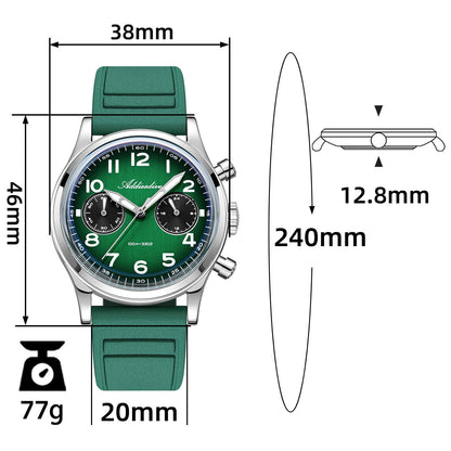 ADDIESDIVE AD2516 – Cronógrafo VK64 de 38 mm de tres subesferas con esfera azul marino / verde bosque para hombre