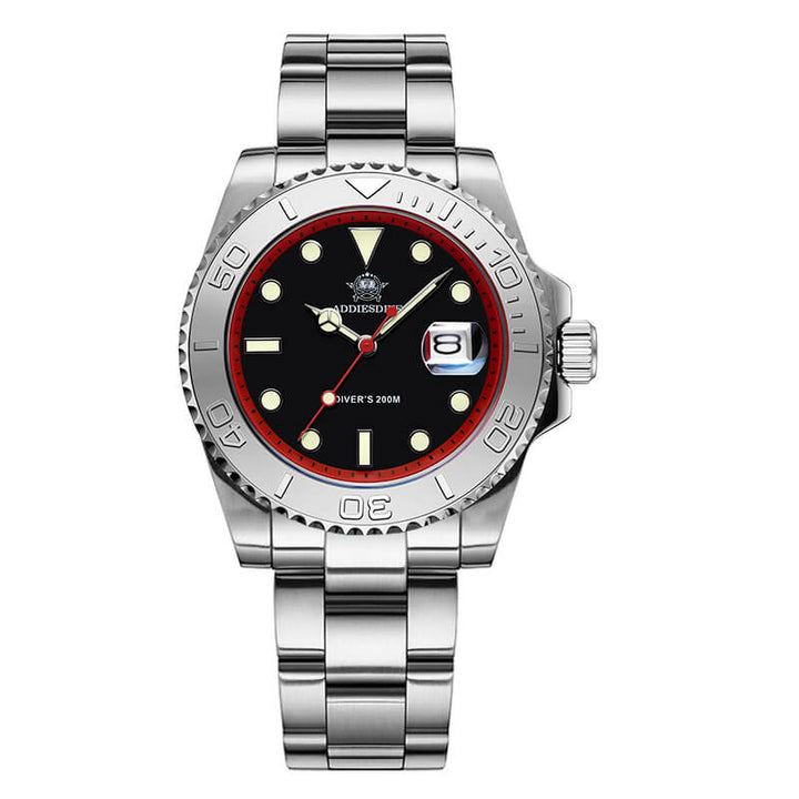 ★Especial Graduación★ADDIESDIVE Reloj deportivo de cuarzo de 41mm resistente al agua 200M (AD2040)-Correa de acero-Bisel plateado-Rojo