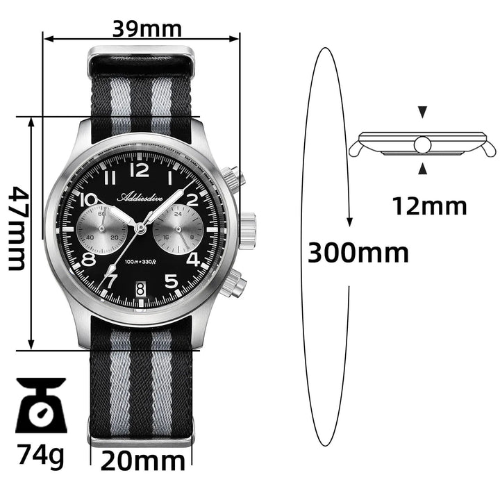 AD2538 – Cronógrafo Retro Casual 39 mm VK64 Addiesdive - Addiesdiverelojes