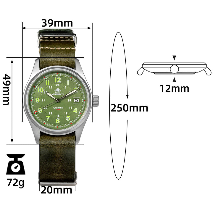 ★Oferta Semanal★ADDIESDIVE® Reloj automático elegante Diver 200M para hombre (AD2048)-Correa de cuero-Negro-