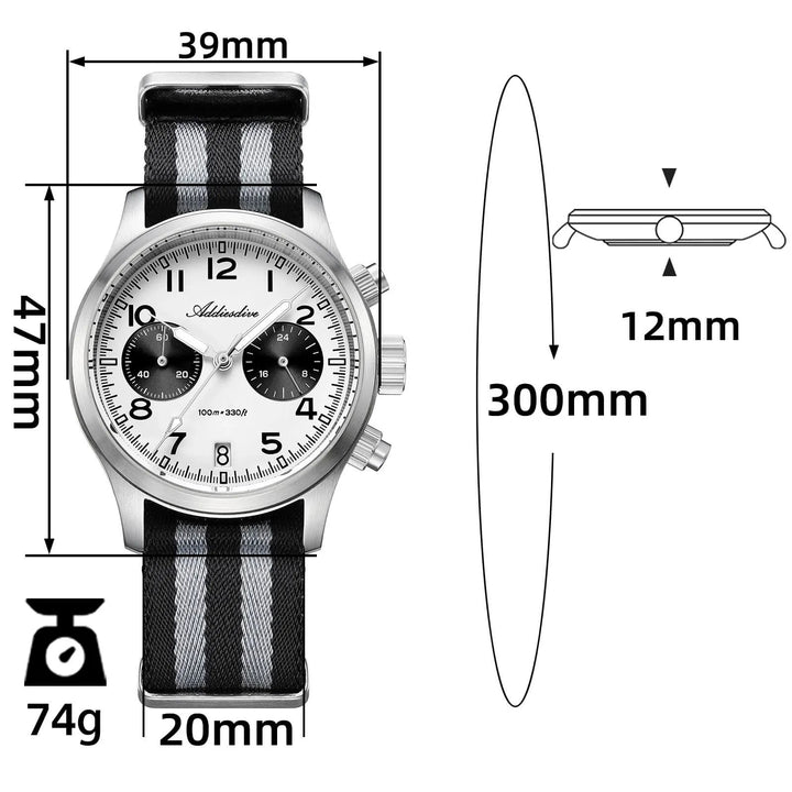 AD2538 – Cronógrafo Retro Casual 39 mm VK64 Addiesdive - Addiesdiverelojes