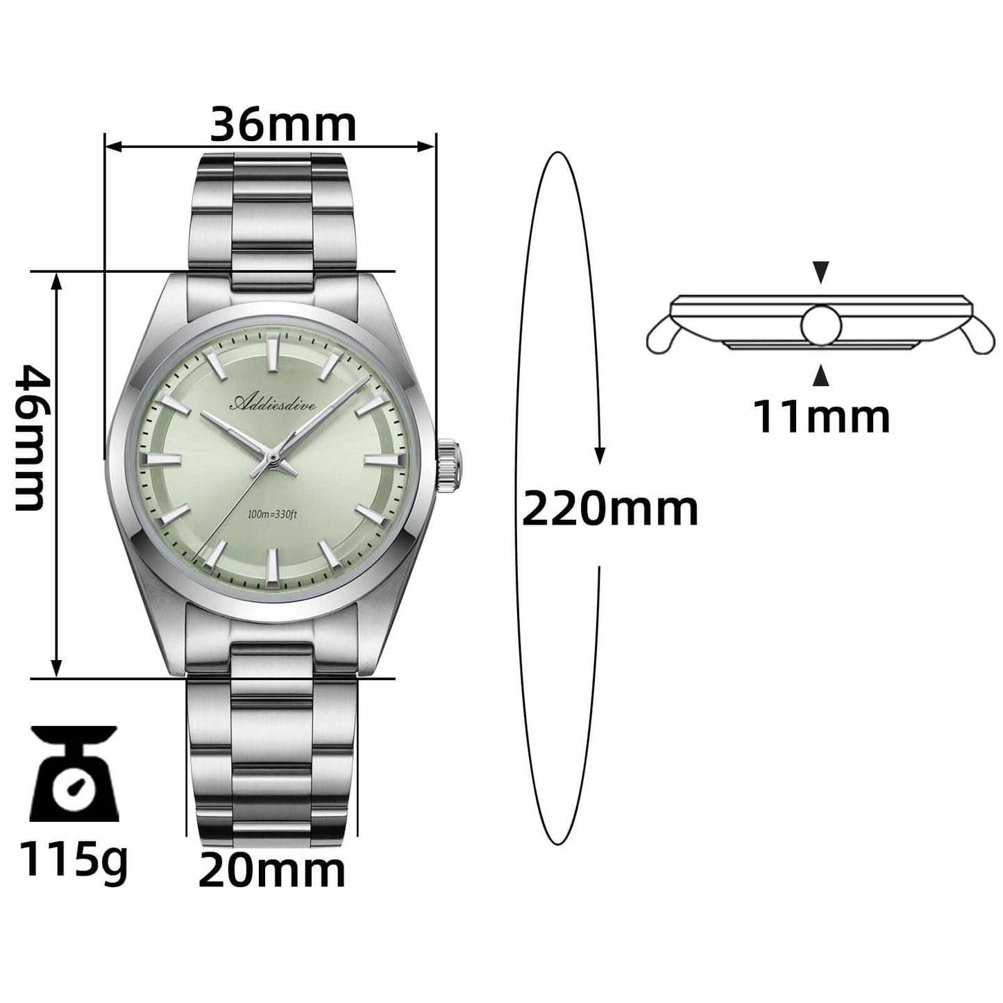 ADDIESDIVE Reloj de cuarzo VH31 de 36 mm AD2066