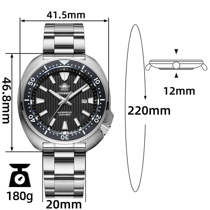 Reloj Hombre Addiesdive Turtle Quartz Diver AD2507 - Elegante Reloj de Buceo de Cuarzo - Addiesdiverelojes