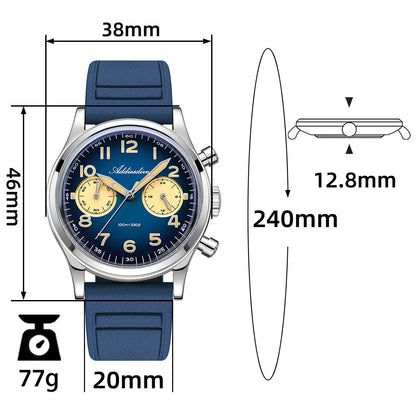 ADDIESDIVE AD2516 – Cronógrafo VK64 de 38 mm de tres subesferas con esfera azul marino / verde bosque para hombre