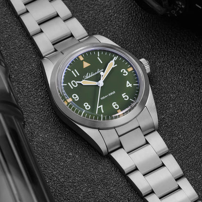 AD2502 – Reloj Militar Addiesdive con Brazalete de Titanio, 36mm, Cristal Abombado, Esfera Negra/Verde